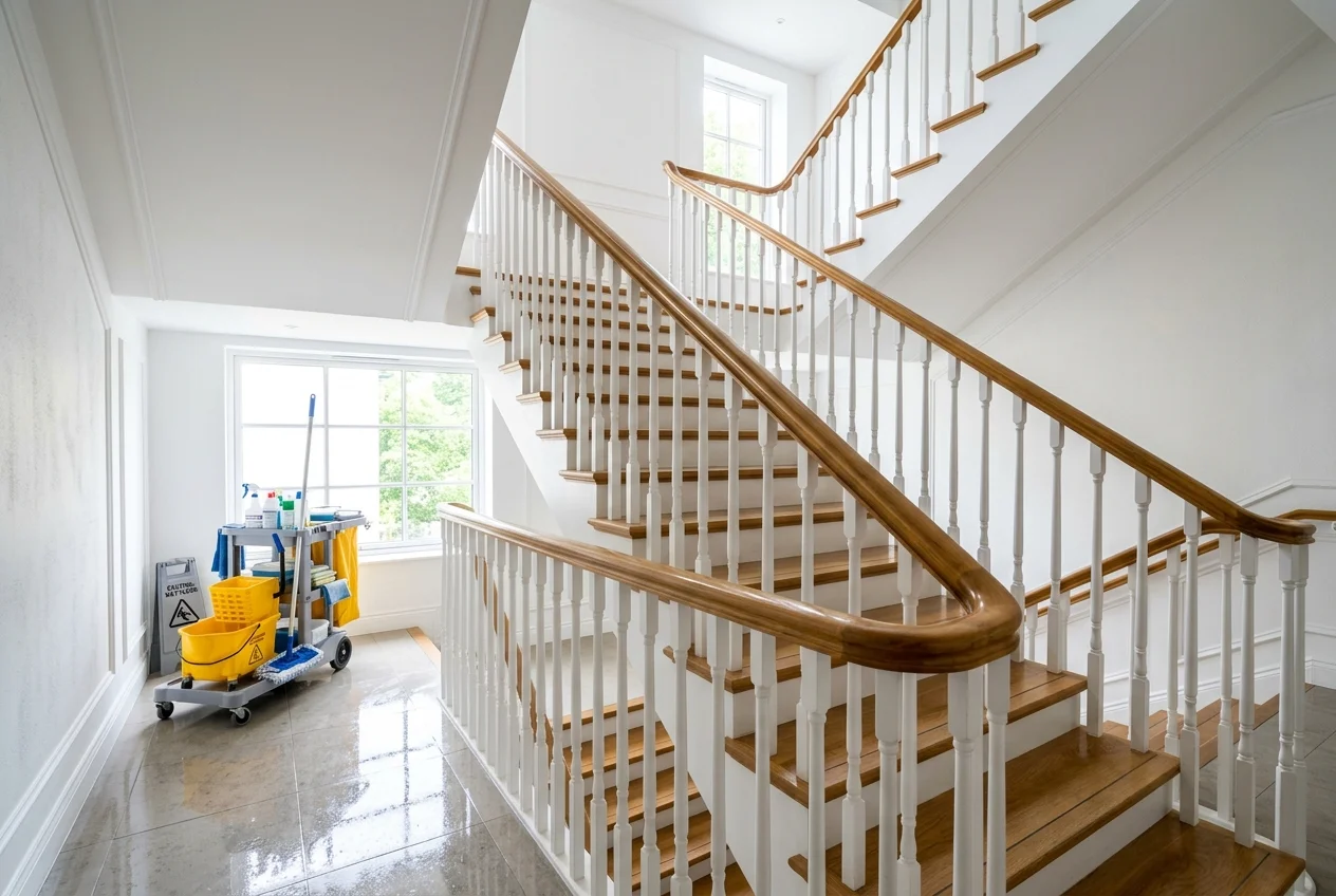 Frisch gereinigtes Treppenhaus in einem Wohnhaus