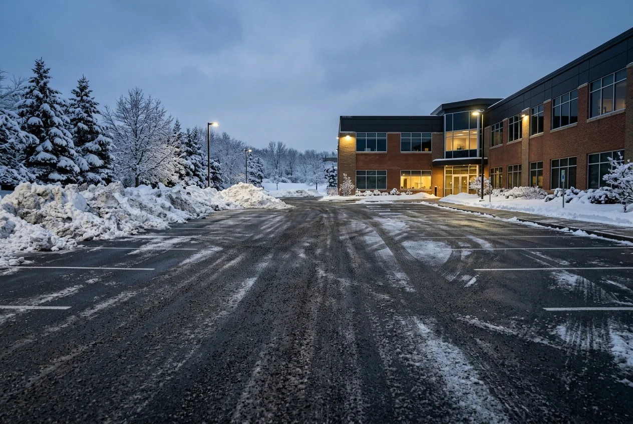 Ger&auml;umte und gestreute Parkfl&auml;che nach Schneefall